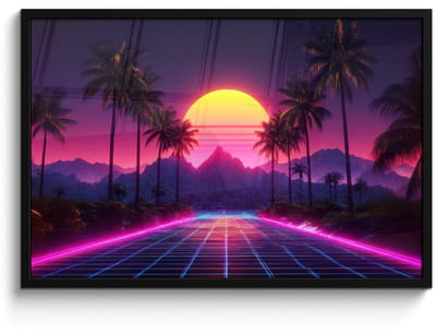 Poster in lijst - Fotolijst 90x60 cm - Posters - Horizon - Palmbomen - Bergen - Geel - Posterlijst zwart - Decoratie - Wanddecoratie woonkamer - Muurdecoratie slaapkamer