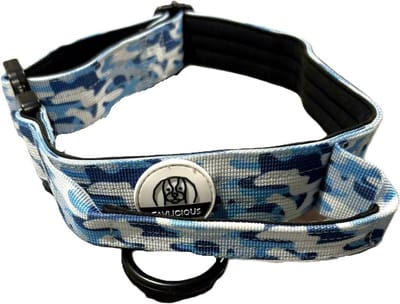 Cavlicious® Bold&Brave halsband grote hond - tactische halsband - met handvat - blauw camo - M