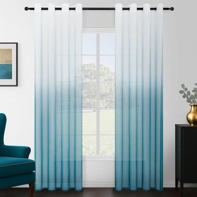 Gordijnen met Oogjes - Vitrage Panelen - Woonkamer Decoratie - Tweekleurig Ombré Design - 140 x 160 cm - Turquoise Wit