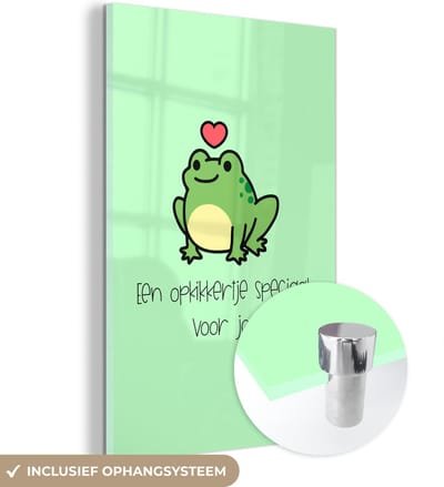 MuchoWow® Glasschilderij 120x180 cm - Schilderij acrylglas - Beterschap - Quotes - Kikker - Opkikker - Foto op glas - Schilderijen