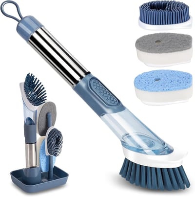 Afneembare zeepdispenser met afwasborstel in blauw - Ideaal voor keuken en afwasgemak