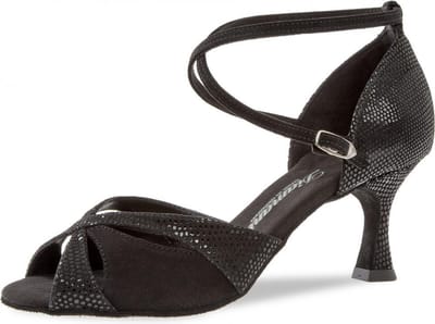 Salsaschoenen Open Neus Diamant 141-087-084 – Dames Dansschoenen - Zwart Suède – 6,5 cm Hak - Maat 36