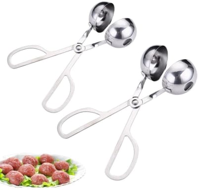 QTTVBTNA - 2 Stuks RVS Gehaktballen maker - Gehaktbal Tangen – Anti-Aanbak Vleesballen Lepel – Multifunctionele Portioneerlepel voor Gehakt, IJs, Rijst en Fruit – Duurzaam, Makkelijk Schoon te Maken & Handig voor Keuken en Bakken - zilver