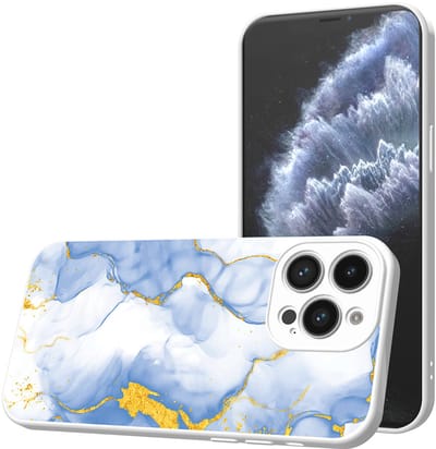 Smartphonica Telefoonhoesje Geschikt voor iPhone 11 Pro met Lichtblauw Goud Marmer opdruk - TPU Back Cover Case Lightblue Gold Marble Design - Wit geschikt voor iPhone 11 Pro