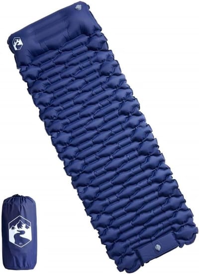 Kampeermatras - Slaapmat - Buiten slapen - Zelfopblazend met voetpomp - 193 x 66 cm - Marineblauw