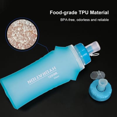 2 pièces 500 ml Poche à eau souple en TPU Pliable Bouteille d'eau de sport pour sac d'hydratation pour Course à pied Randonnée Cyclisme Escalade Jogging bleu