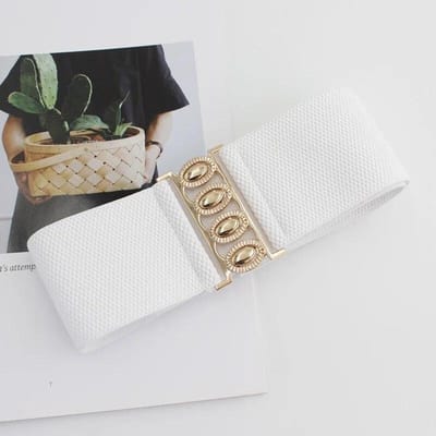 Ceinture élastique tendance pour femme, boucle dorée, fermeture à la taille, ceinture large et polyvalente, assortie à une robe, un manteau, des ceintures pour femmes blanc