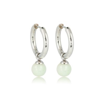My Bendel - Zilverkleurige Oorbel Amazonite Edelstenen Balletje - Amazonite Zilverkleurige Oorringen: Natuurlijke Elegantie - met Luxe Cadeauverpakking | Sieraden Voor Dames