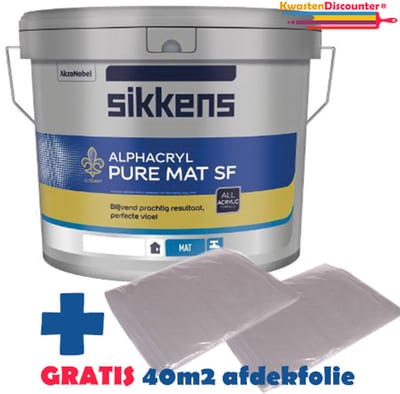 Sikkens Muurverf - Kleurcode RAL 9010 Alphacryl pure mat SF 10 Liter + GRATIS 40M2 Afdekfolie (2x 4X5M)