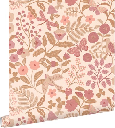 ESTAhome behang bloemen en vogels roze - 50 x 900 cm - 132230