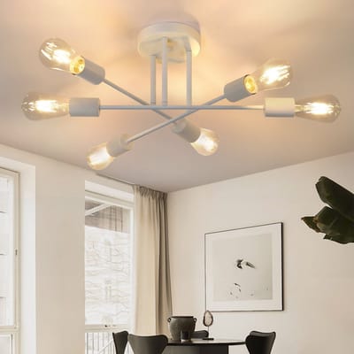 NETTLIFE Plafondlamp E27 - 6 Vlam - Wit - Vintage Woonkamerlamp - Kroonluchter Slaapkamerlamp (zonder gloeilamp)