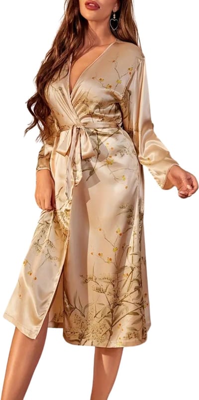 Livano Satijnen Badjas Dames - Kimono - Kamerjas - Satijn - Ochtendjas - Pyjama - Goud - Maat S