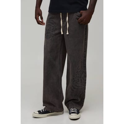Relaxed Fit Jeans Met Gemengde Dierenprint | Stone | Size 28R