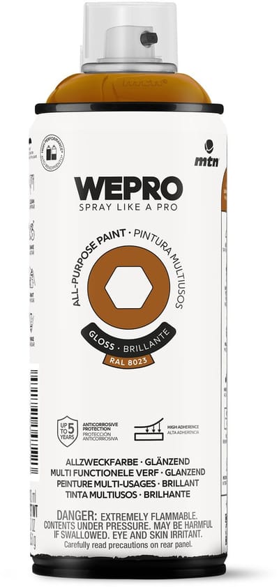 Spuitbus Ral 8023 Bruin Glans MTN WEPRO ALL-PURPOSE PAINT 400ML