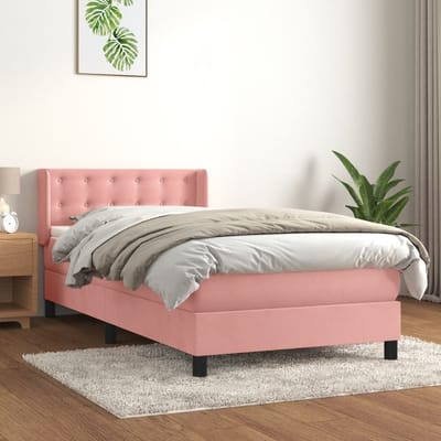 vidaXL - Boxspring - met - matras - fluweel - roze - 80x200 - cm