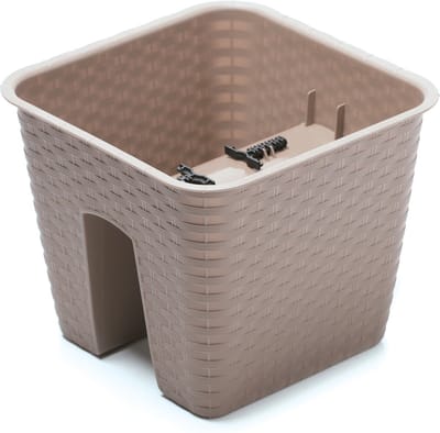 1x Kunststof Ratolla vierkante rotan balkon plantenpotten/bloempotten taupe 27 cm - 8,5 liter - Tuin/balkon decoraties
