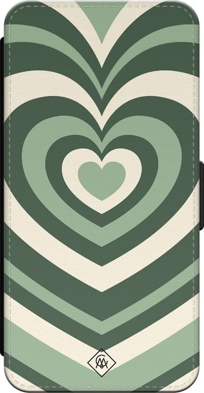 Casimoda® bookcase - Geschikt voor iPhone 16 - Hoesje met pasjeshouder - Hart Swirl Groen - Groen - Kunstleer