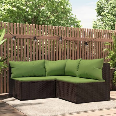 vidaXL - 3-delige - Loungeset - met - kussens - poly - rattan - bruin