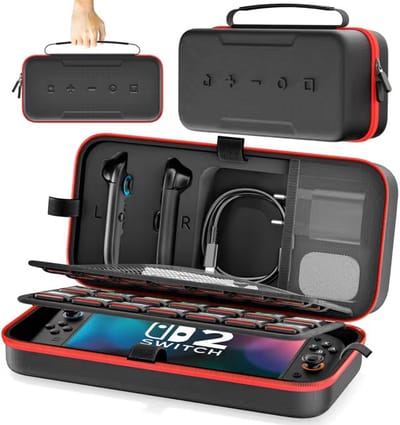 Nintendo Switch Hoes - Extra Stevige Hardcase met Aparte Controller Vakken & Grote Opbergruimte - Beschermhoes voor Switch / OLED / Switch 2 Accessoires - 28 Opbergvakken voor Games