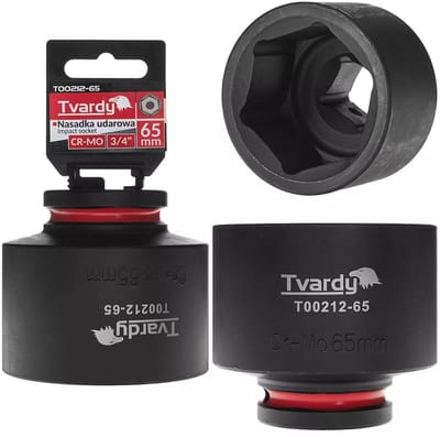 Tvardy Slagdop kort zeskant 65 mm – chroom-molybdeenstaal – 19 mm vierkantaandrijving – zwart – voor slagmoersleutels in autowerkplaatsen, industrie en bouwmontage