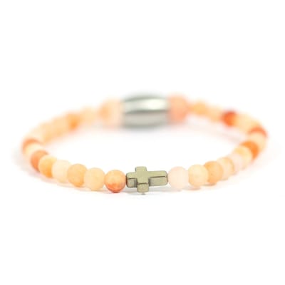 Ibizamen KIDS - jongens - armband - edelsteen - aventurien - oranje - 4mm - hematiet kruis - 14cm