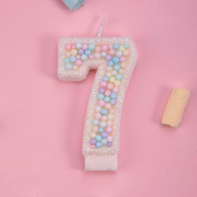 DW4Trading Verjaardagskaars 7 Balletjes met Pastelkeuren - Cijfer-kaars - Taartversiering