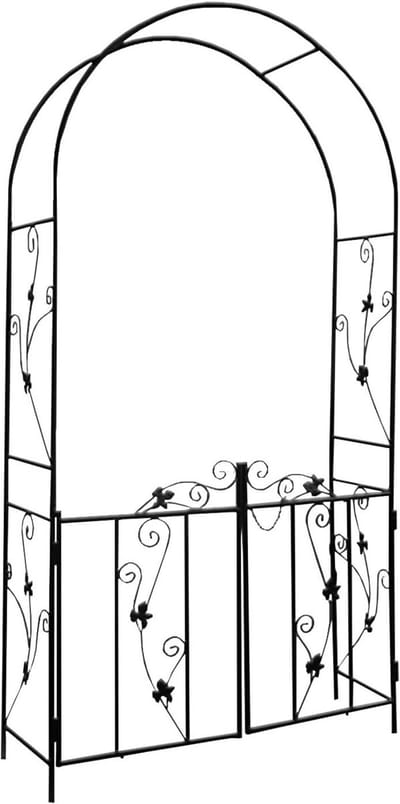 Tuinboog Met Deuren - Rozenboog Prieel - Klimplanten Ondersteunen - Stabiel Metalen Frame - B100 X H213 Cm - Zwart