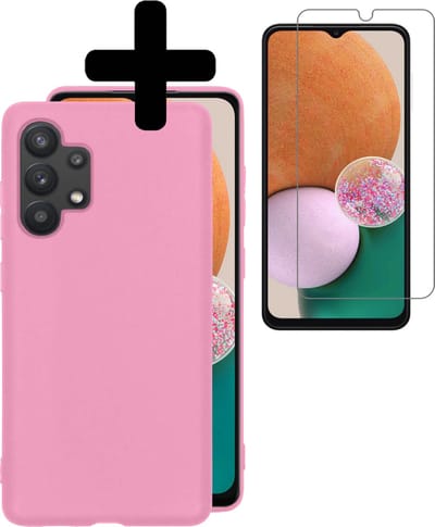 Hoesje - Met Screenprotector - Geschikt voor Samsung Galaxy A13 4G - Sterk & Shockproof - Back Cover - Siliconen Case - Telefoon Hoes - Telefoonhoesjes - Lichtroze