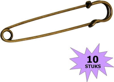 Fako Bijoux® - Sierspeld - Sjaalspeld - Vestsluiting - Vestspeld - Veiligheidsspeld - Classic - 75mm - 10 Stuks - Brons