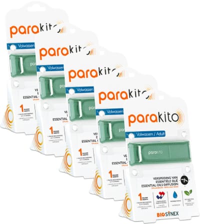 Parakito Oplaadbare Anti-Muggen Armband - Volwassen Kaki - 5 STUKS - Plant-Based Bescherming - Navulbaar - Innovatief