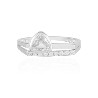 Cavill - Elegante Ring 925 Sterling Zilver met Platina Laag - 0,93 ct Triljant Cambodjaanse Zirkoon & 0,385 ct Zirkonia - Tijdloos Design