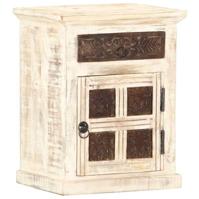 vidaXL - Nachtkastje - 40x30x50 - cm - massief - mangohout - wit