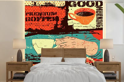 Behang - Fotobehang Koffie - Collage - Vintage - Breedte 350 cm x hoogte 350 cm