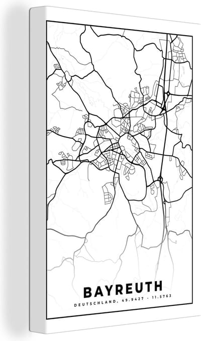 Canvas Schilderij Plattegrond - Bayreuth - Kaart - Stadskaart - 20x30 cm - Wanddecoratie