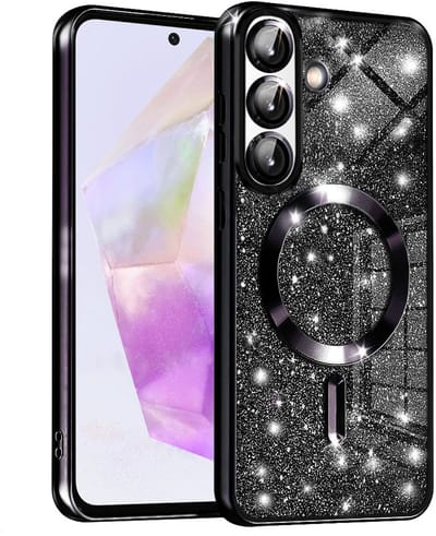 Hoesje geschikt voor Samsung Galaxy A36/A56 - Techsuit Luxury Glitter Back Cover - Geschikt voor MagSafe - Zwart