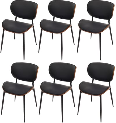 Set van 6 eetkamerstoelen MCW-O45, stoel, gebogen hout kunstleer 280 g/m² Öko-Tex MVG ~ walnootlook, zwart