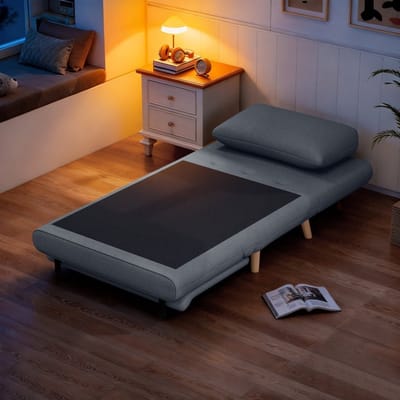 Wishdor - Slaapfauteuil 3-In-1 - Verstelbare Rugleuning En Uitklapbare Slaapfunctie - Modern Ontwerp Voor Logeerkamer Of Werkkamer - Polyester - Grijs - 191 X 95 Cm