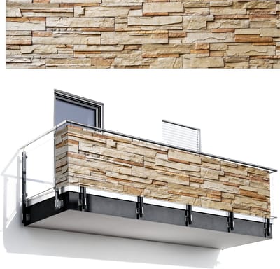 Balkonscherm 500x120 cm - Balkonposter Stenen - Beige - Bruin - Licht - Balkon scherm decoratie - Balkonschermen - Balkondoek zonnescherm