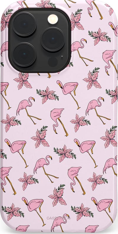 Casetastic hoesje geschikt voor Apple iPhone 14 Pro - MagSafe - Dubbellaagse bescherming - Tropisch Roze Flamigo Bloemen Paradijs - Fashion Case - Lichtgrijs Wit Lichtroze