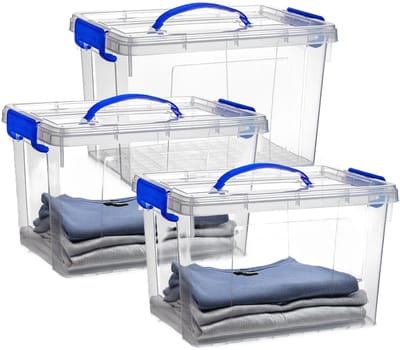 Plasticforte Opslagbox - 3x - met deksel - transparant blauw - 11 liter - 34 x 24 x 21 cm - kunststof - opbergdoos - opbergen