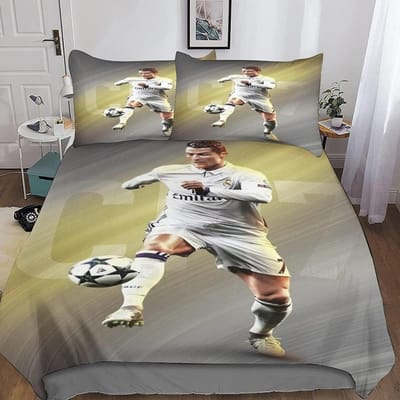 Dekbedovertrekset met voetbalsterren, geschikt voor volwassen fans, microvezel dons dekbedovertrek, kussensloop met rits, 3D geprint patroon 210x210cm