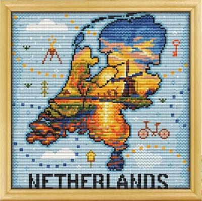 Borduurpakket Awesome Pattern Studio - Nederland - Windmolens Kinderdijk - Geschikt voor beginners/inclusief Nederlandse gebruiksaanwijzing