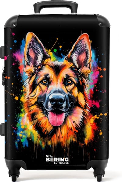 NoBoringSuitcases.com® - Koffer groot - Rolkoffer lichtgewicht - Duitse Herdershond met graffiti - Reiskoffer met 4 wielen - Grote trolley XL - 20 kg bagage