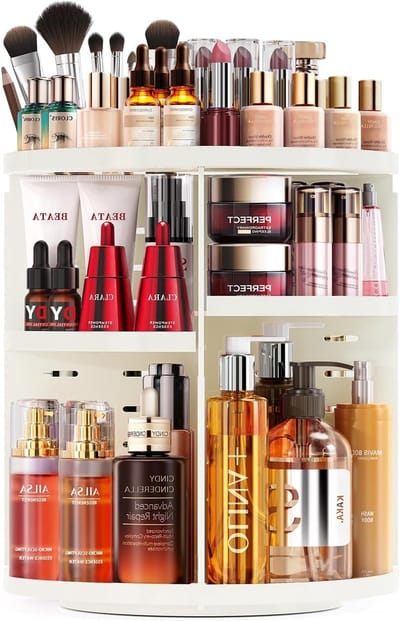 Make-up organizer met 9 verstelbare niveaus en 360° draaibare opslag voor make-up en cosmetica, ideaal voor op de kaptafel, Wit