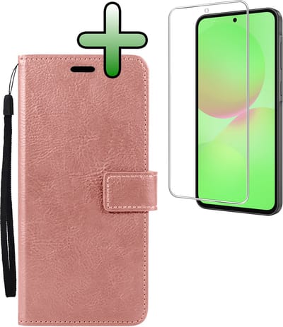 Hoesje Met Screenprotector - Geschikt voor Samsung Galaxy A36 - Luxe Pasjeshouder - Bookcase Portemonee - Flip Case - Kunstleer Book Case - Flipcase - Book Cover - Walletcase - Portemonneehoes - Rosé goud