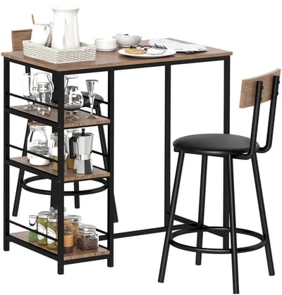 HOMCOM-Bartisch Set-Stahl, MDF-90L x 50B x 90,5H cm-Eiche
