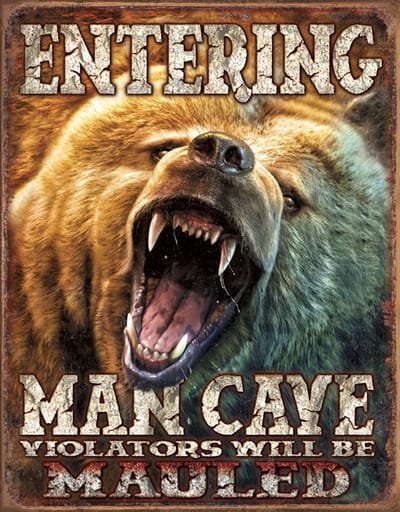 Signs-USA Man Cave Grizzly - retro wandbord - 40 x 30 cm