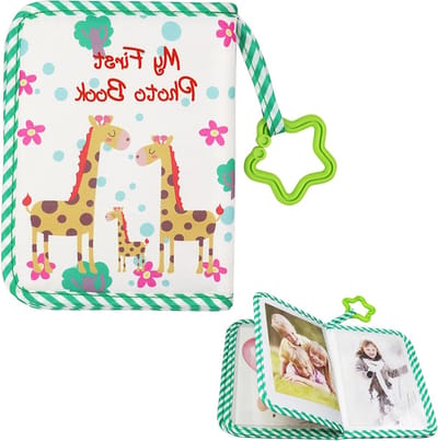 Zachte stoffen fotoalbum voor baby's - Eerste jaar herinneringen, met bijtring en hanger, perfect voor verjaardagen en speciale momenten