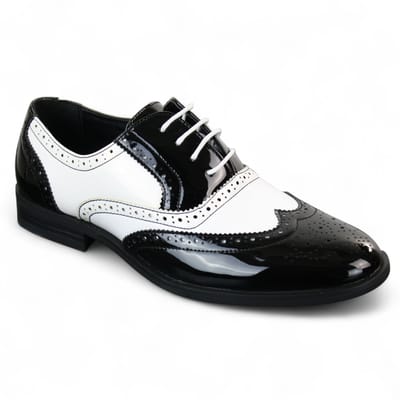 Herenschoenen met vetersluiting, zwart/wit, brogues, nette schoenen