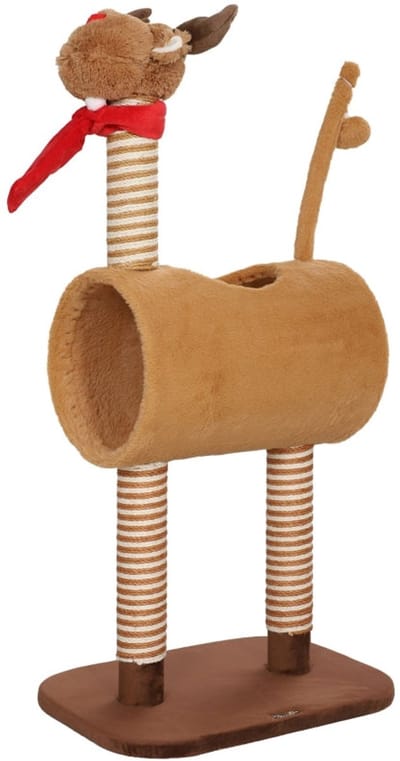 Merax Krabpaal – 98 cm Hirschdesign – Katzenturm met tunnel – Sisal krabpalen – Speelbal – Pluche – Voor katten tot 5 kg – Bruin